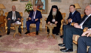 Patriarch Teopilus III, President of Palestine Mahmoud Abbas and Minister Dacic