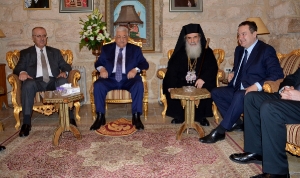 Patriarch Teopilus III, President of Palestine Mahmoud Abbas and Minister Dacic