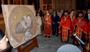 Minister Dacic attended the ceremony marking the first delivery of a mosaic in the Temple of St Sava