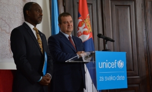 Minister Dacic at the exhibition marking the 70th anniversary of UNICEF’s work in Serbia