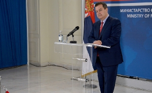 Minister Dacic at an extraordinary press conference