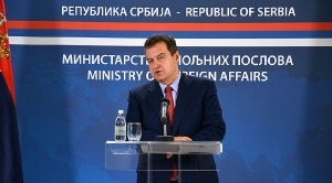 Minister Dacic at an extraordinary press conference