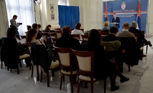 Minister Dacic at an extraordinary press conference